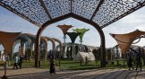 Visitors walk in the Green Zone of the COP27 climate conference on November 10, 2022 in Sharm El Sheikh, Egypt.