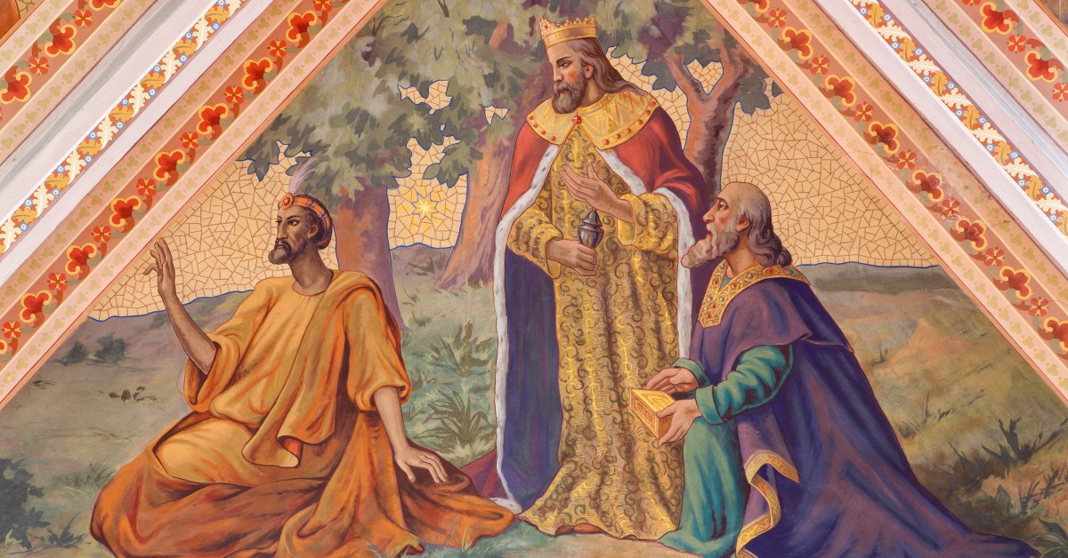 A 19th century church fresco of the three wise men.