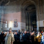 Worshipers attend a Christmas service at John the Theologian Orthodox Church on January 7, 2023 in Kharkiv, Ukraine.