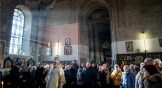 Worshipers attend a Christmas service at John the Theologian Orthodox Church on January 7, 2023 in Kharkiv, Ukraine.