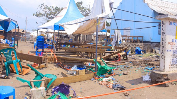 The aftermath of an ADF terrorist attack at a Pentecostal church in Kasindi, in the Democratic Republic of Congo (DRC) North Kivu province, on January 16, 2023.