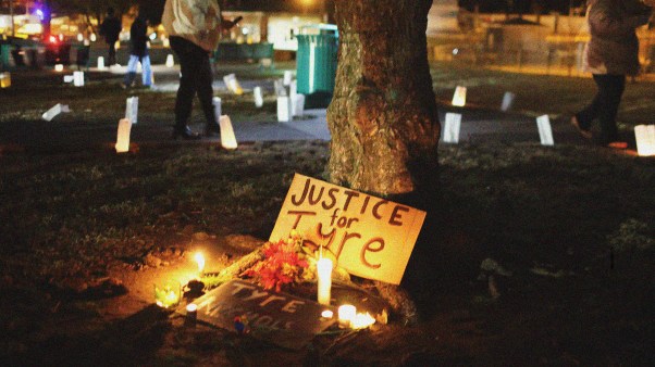 People attend a candlelight vigil in memory of Tyre Nichols in Memphis, Tennessee.