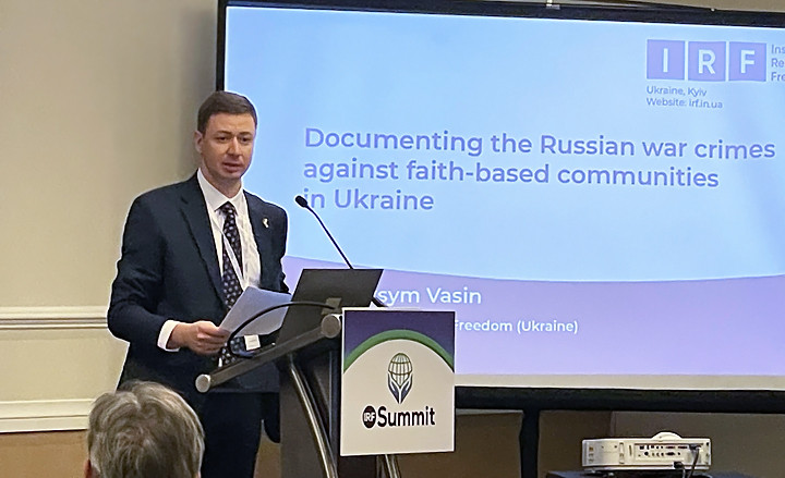 Maksym Vasin, executive director of the Kyiv-based Institute for Religious Freedom, speaks at the 2023 IRF Summit in Washington DC.