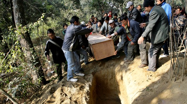 A burial in a forest next to the Pashupati Hindu temple in Kathmandu, Nepal.