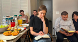 Ukrainians meet for a Bible study in Chicago.