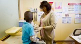 A boy receives an HIV test at a PEPFAR-funded clinic in South Africa.