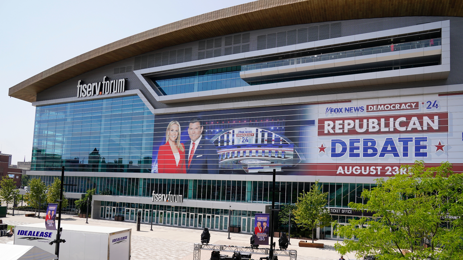The Fiserv Forum where the Republican presidential debate will take place on Wednesday, Aug. 23.