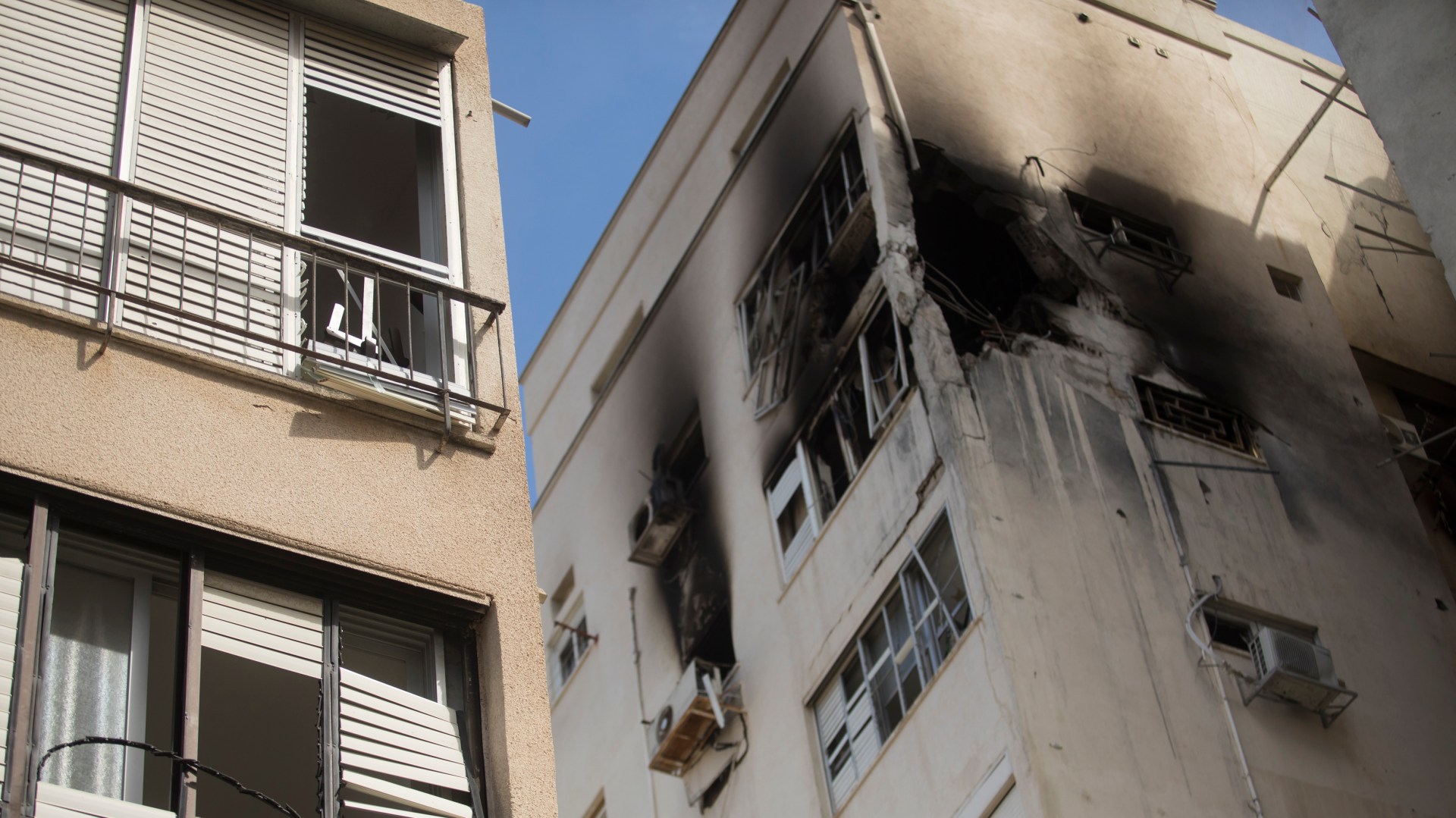 A Tel Aviv building damaged by a missile from the Gaza Strip.