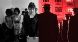 Left: A house church in China. Right: Chinese police preparing to raid a venue.