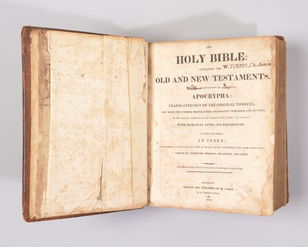 This Bible, which dates back to 1815, was once owned by owned by William Turpin, a white South Carolina merchant and enslaver turned abolitionist.