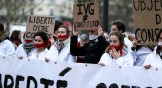 Protestors taking part in a silent pro-life demonstration in Paris as the Senate begins debates on the inclusion of abortion in the constitution.