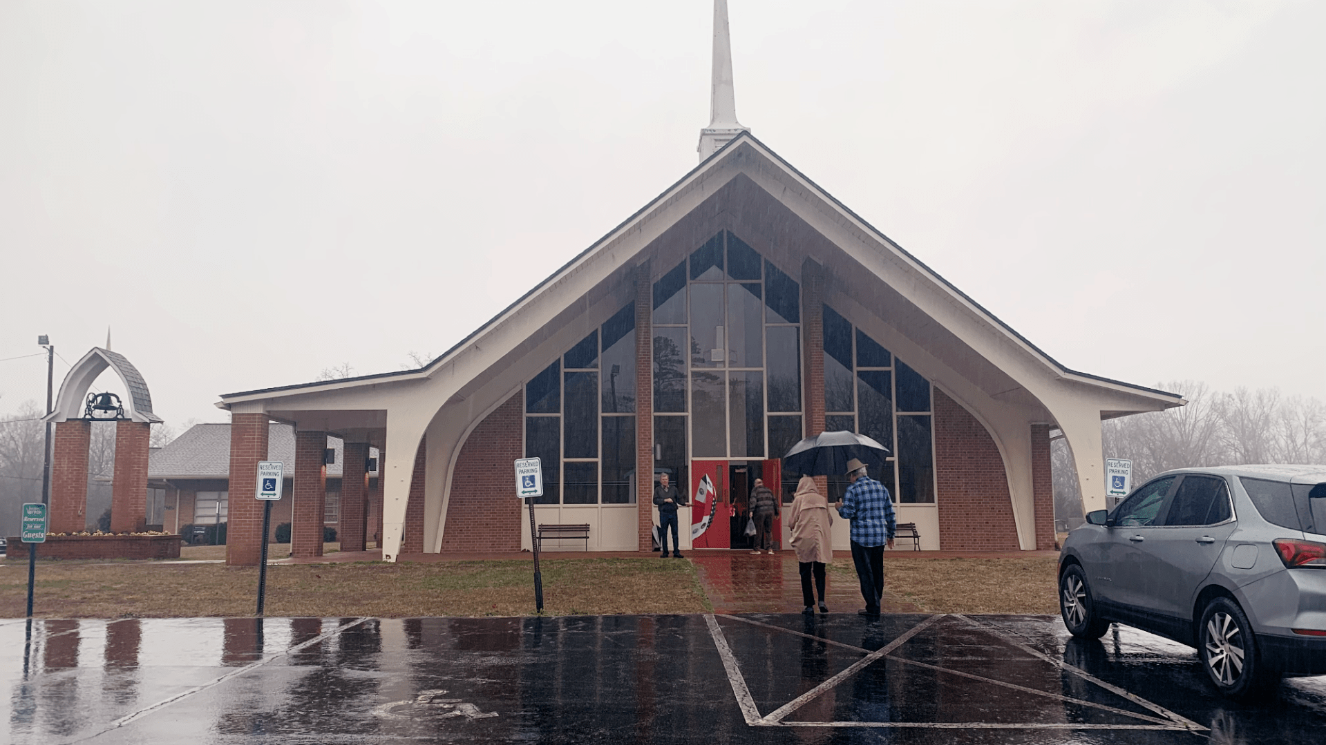 Global Methodists arrive for an early church service in Trinity, North Carolina.