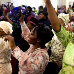 Worshippers at a Nigerian church in the United Kingdom having a moment of intense prayer.