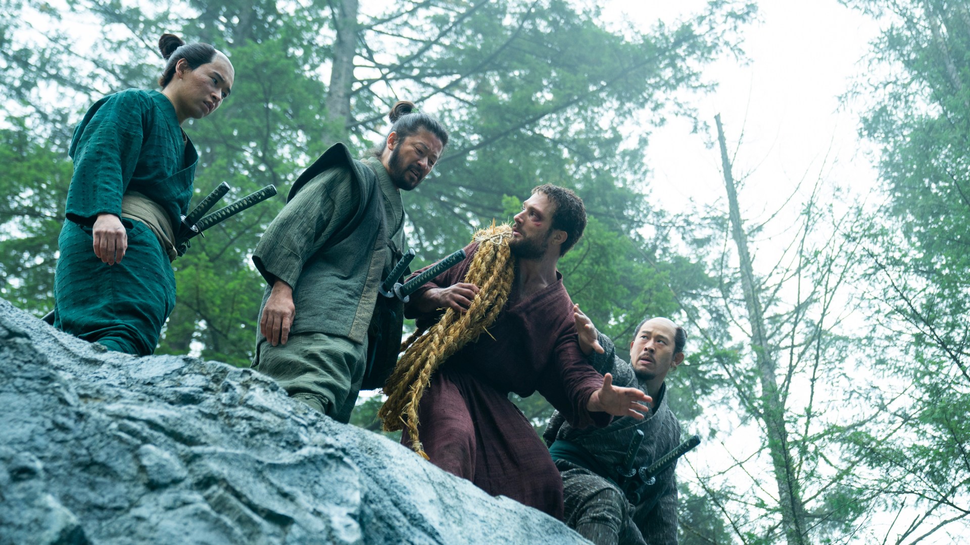 Cosmo Jarvis as John Blackthorne (third from left) in Shōgun on FX Networks.