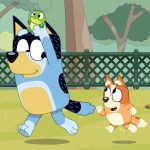 Dad and Bingo run around and have fun with Turtleboy in the TV series, Bluey.