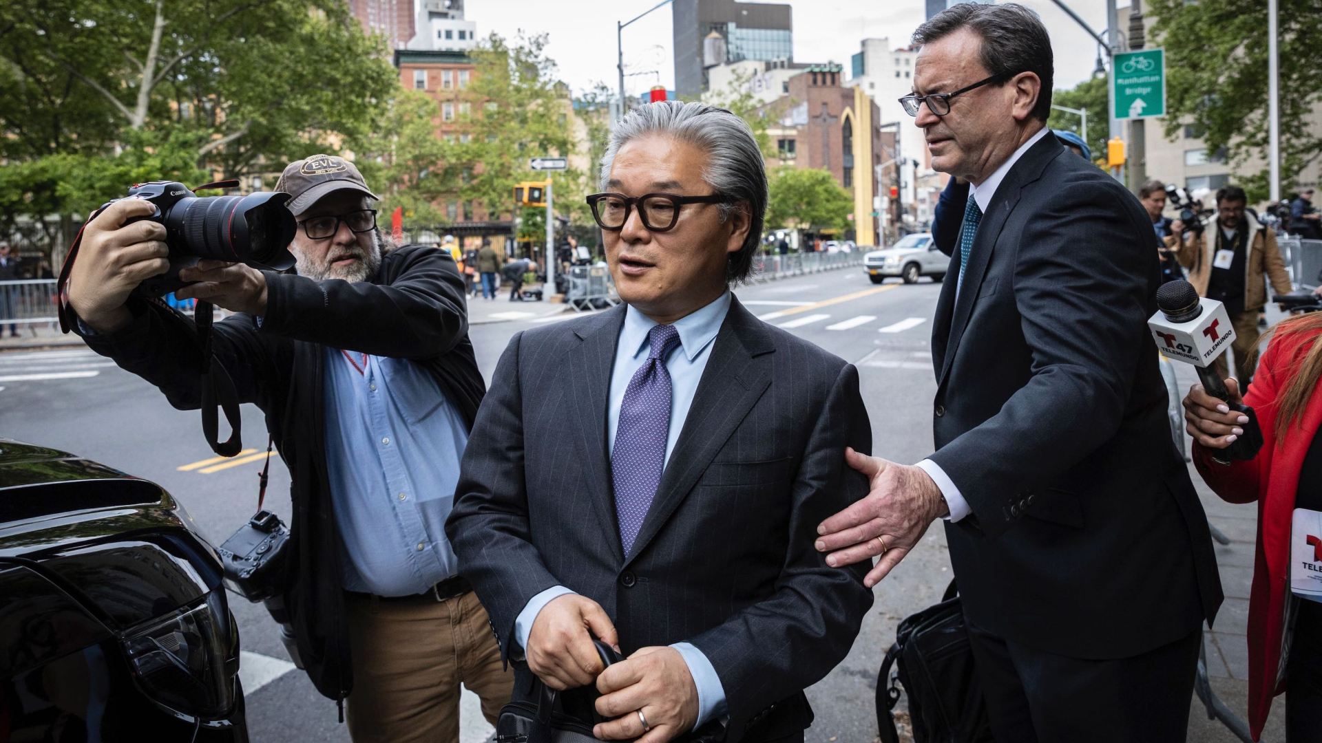 Investor Bill Hwang arrives at federal court in Manhattan on Monday.