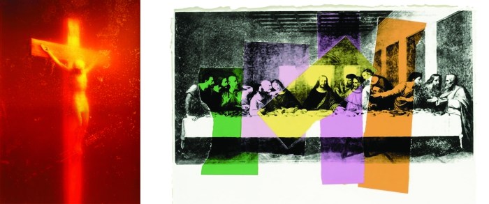 'Piss Christ' by Serrano Andres (left) and The Last Supper by Andy Warhol (right)