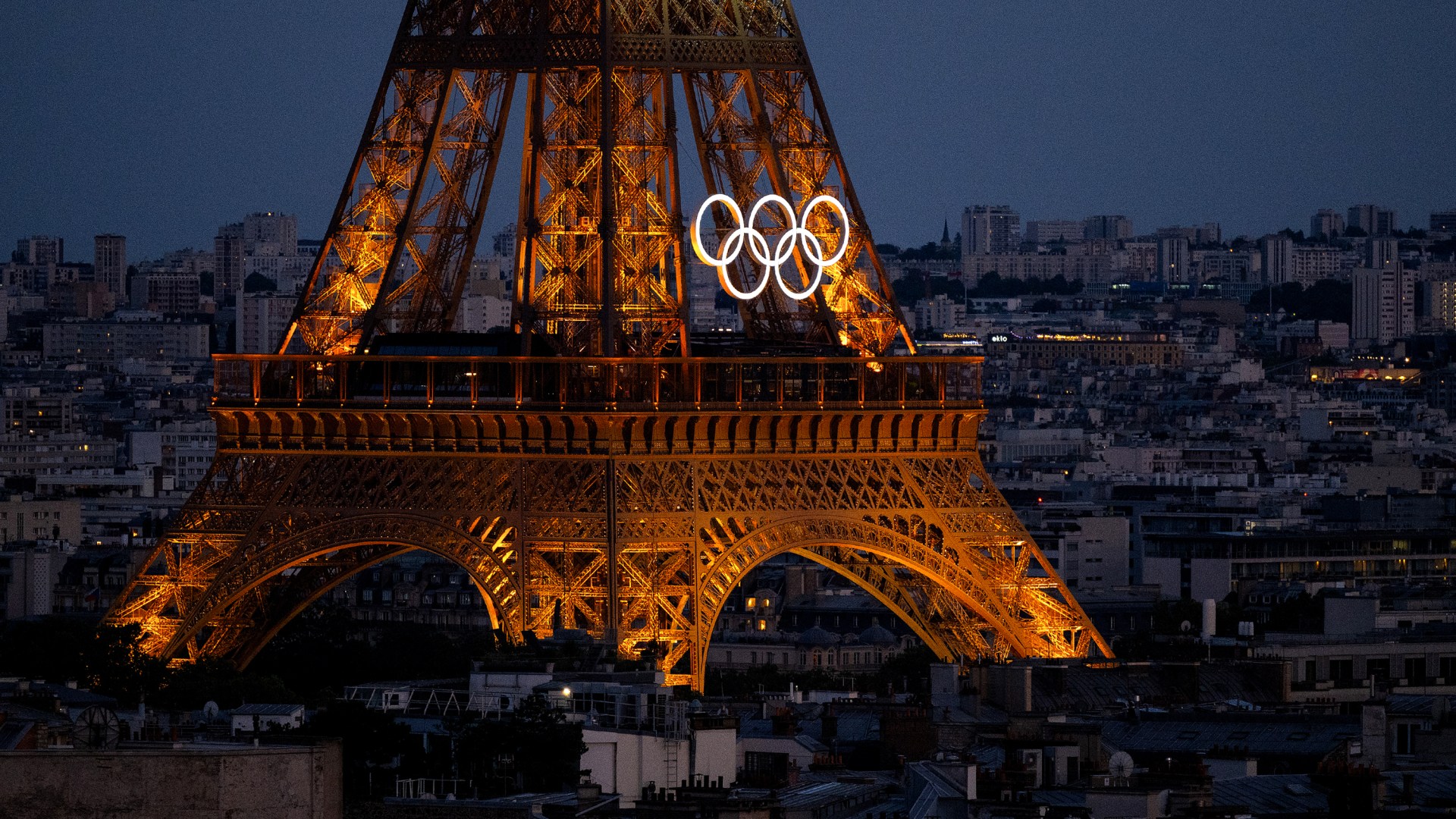 The Eiffel Tower with the Olympic Rings