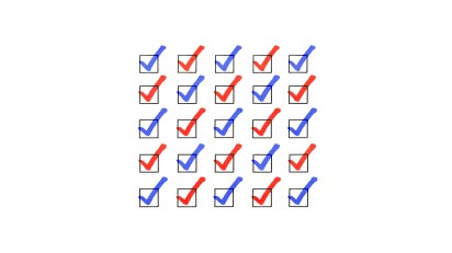 Checkboxes with red and blue checkmarks.