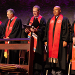 Global Methodist bishops join in singing.
