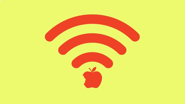 An apple with a bite as the dot of a wifi signal symbol