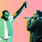 Kendrick Lamar and Lecrae on a colorful background.