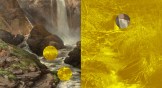 A beautiful waterfall and creek next to a creek filled with garbage