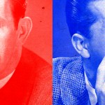 A man looking confused on the red side and another man looking confused on the blue side