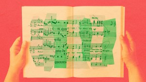 A song book made from paper pieces of different Christmas carols.