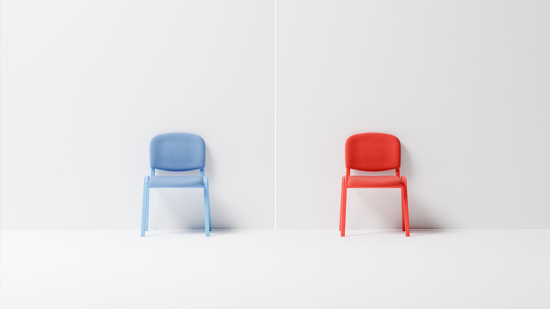 A blue chair next to a red chair with a faith line drawn between them