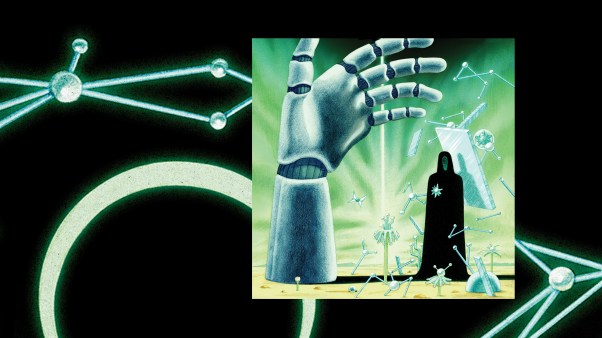 A robot hand next to the devil