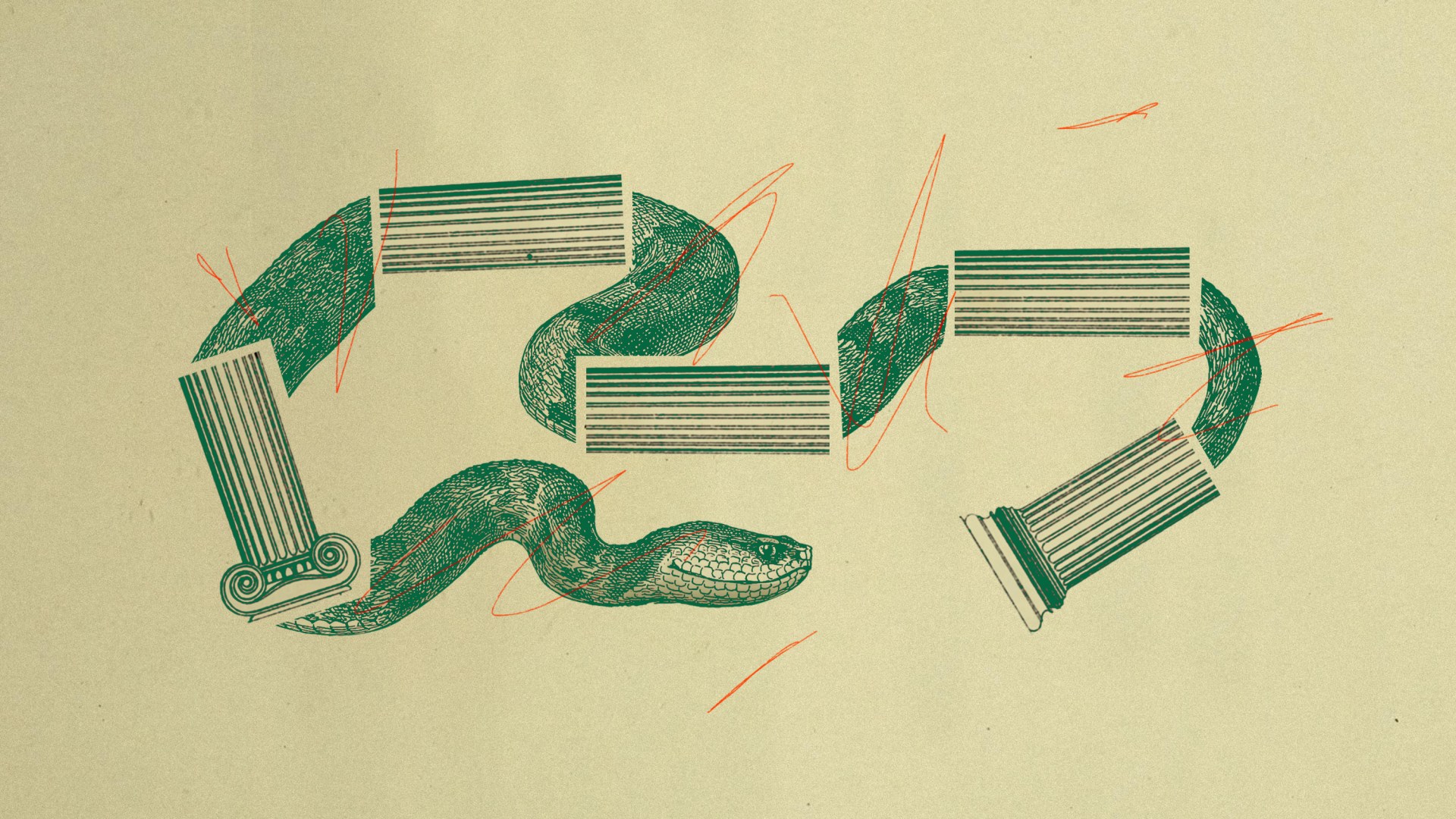 A snake with pieces made of a column