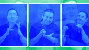 A man doing sign language for the book of Matthew