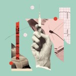 Digital collage of a doctor and a hospital bed