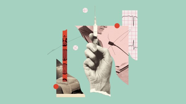 Digital collage of a doctor and a hospital bed
