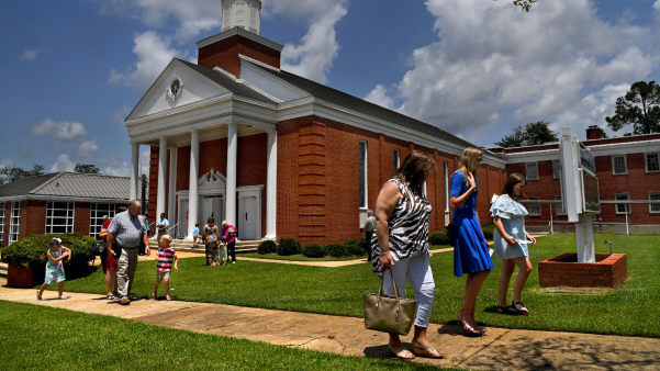 Evangelicals leaving a church service in Alabama
