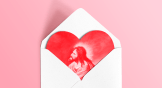 An image of a valentine card showing Jesus inside a heart shape.