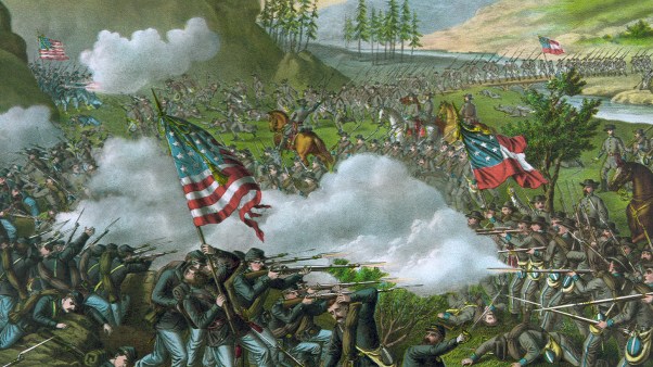 A painting of a Civil War battle.