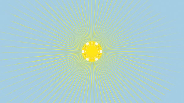 A yellow poker chip as the sun.