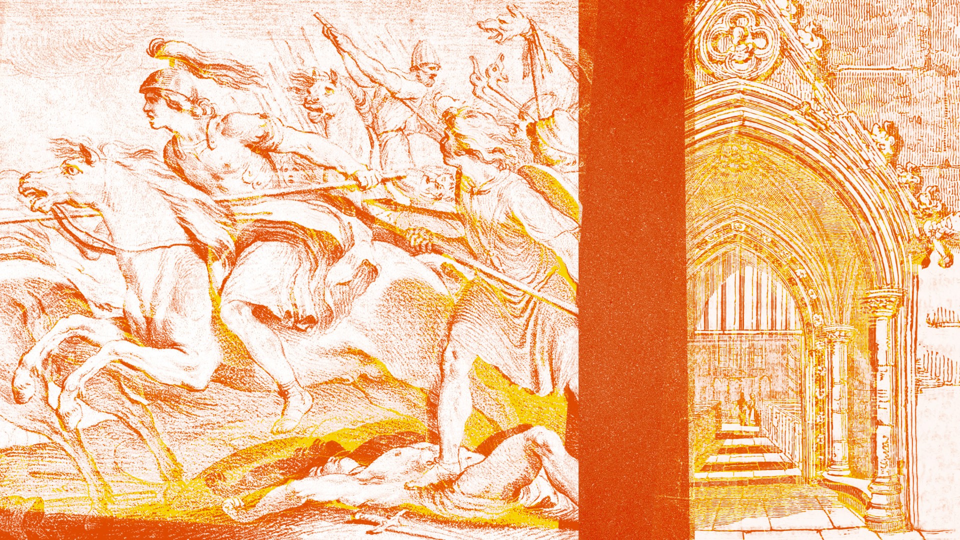 The Visigoths attacking the Romans next to a church door that is untouched