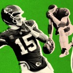 Patrick Mahomes and Jalen Hurts praying and playing football