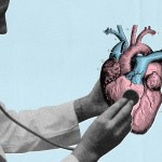 A doctor with a stethoscope on a heart