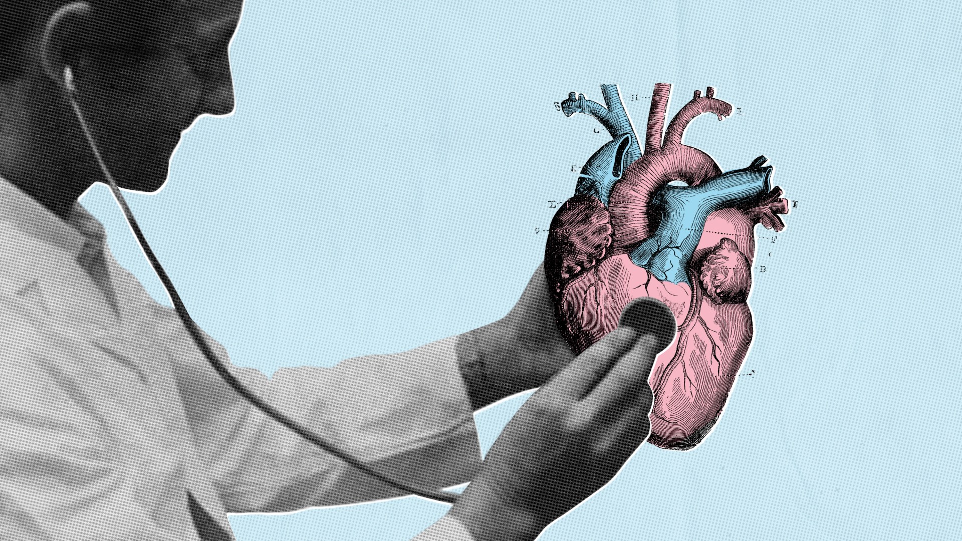 A doctor with a stethoscope on a heart