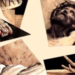 Broken pieces of an image showing parts of Christ’s body on the cross.