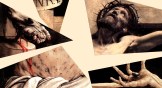 Broken pieces of an image showing parts of Christ’s body on the cross.