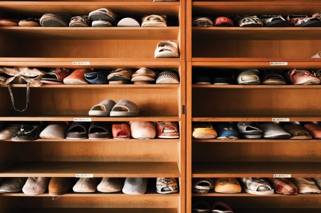 Slippers belonging to congregants at Ina Gospel Church, Ina City, Nagano Prefecture, December 18, 2024.