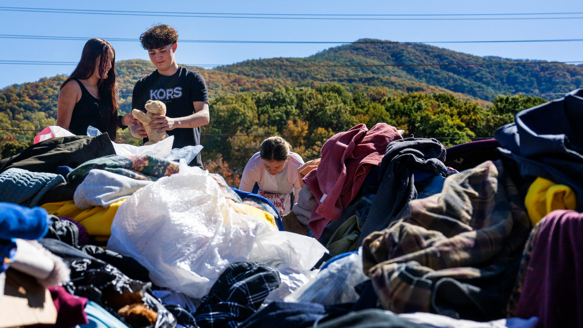 People in North Carolina sort through clothes after Hurricane Helene
