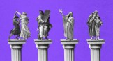Bible figures on pedestals.