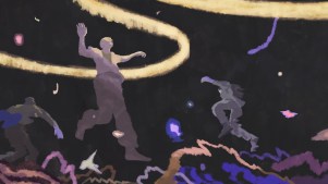 Illustration of a person falling through a void of doubt and confusion while reaching toward a golden life line.