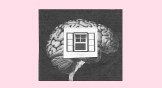 A collage of a brain and an open window.